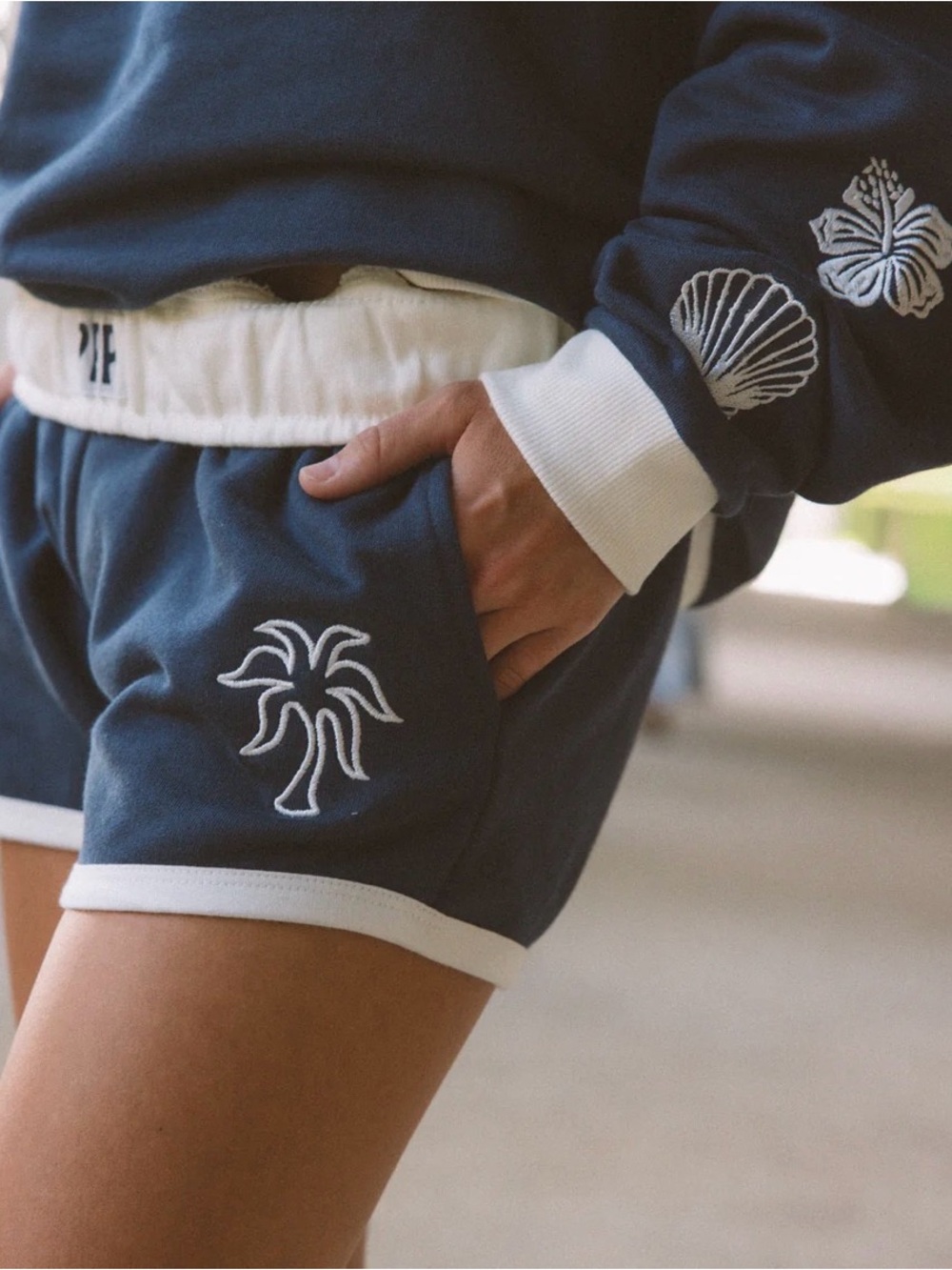 Pink Palm Puff Signature Short in True Navy *sold out*